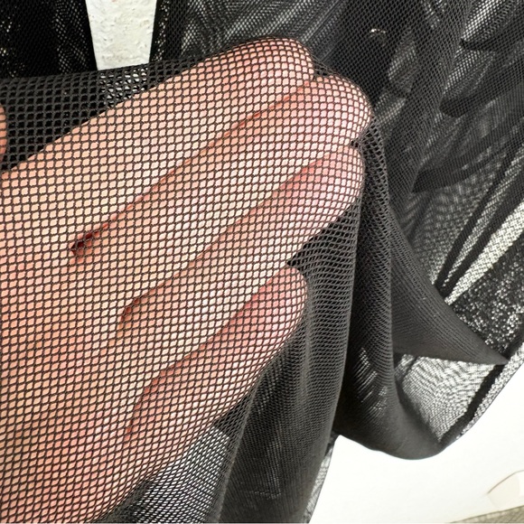 Y2K Black Sheer Mesh Corset Dress Velvet Trim Lace Up Front Fairygrunge Goth S - Picture 9 of 9